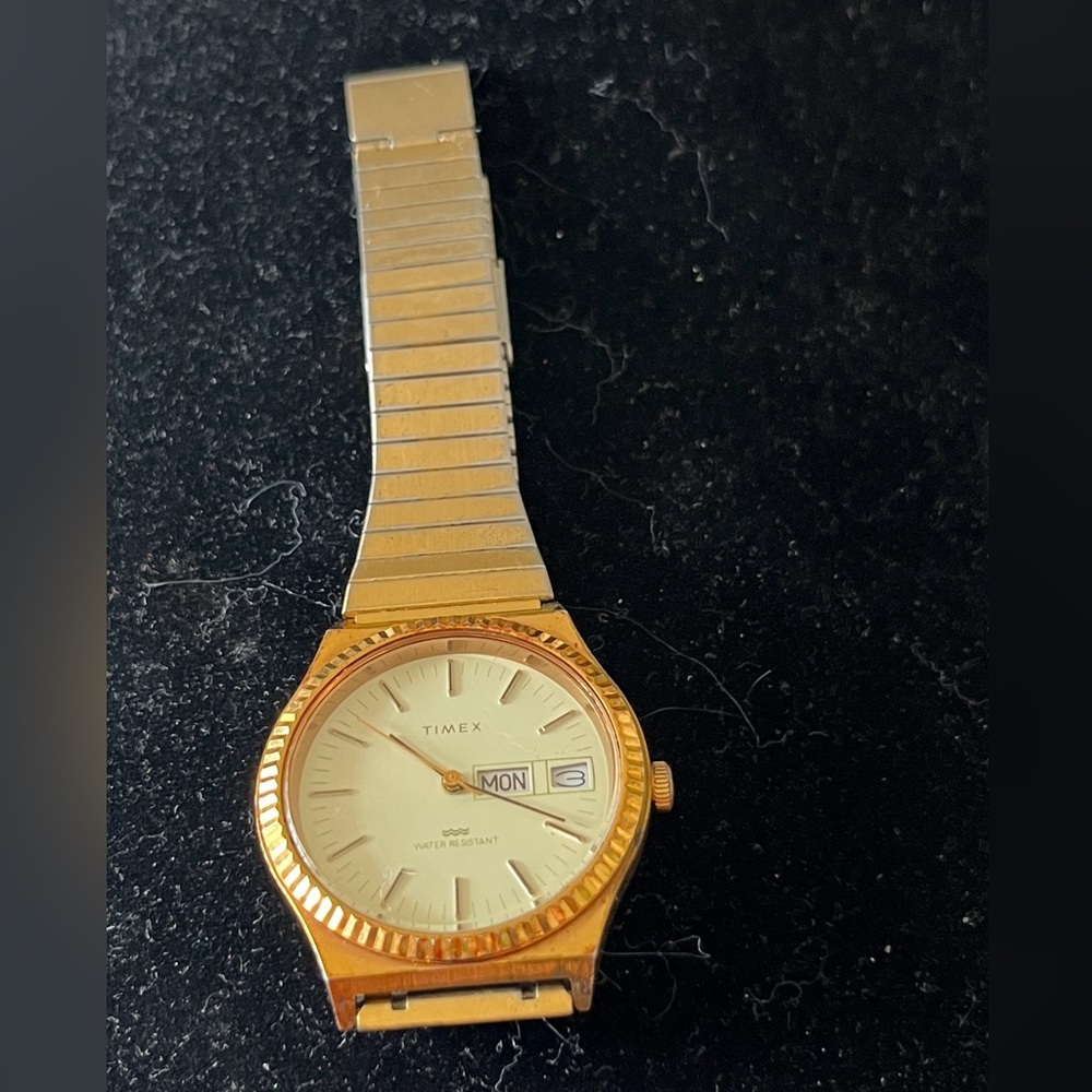 Vintage Timex GoldTone Day-Date Watch Assembled in Taiwan